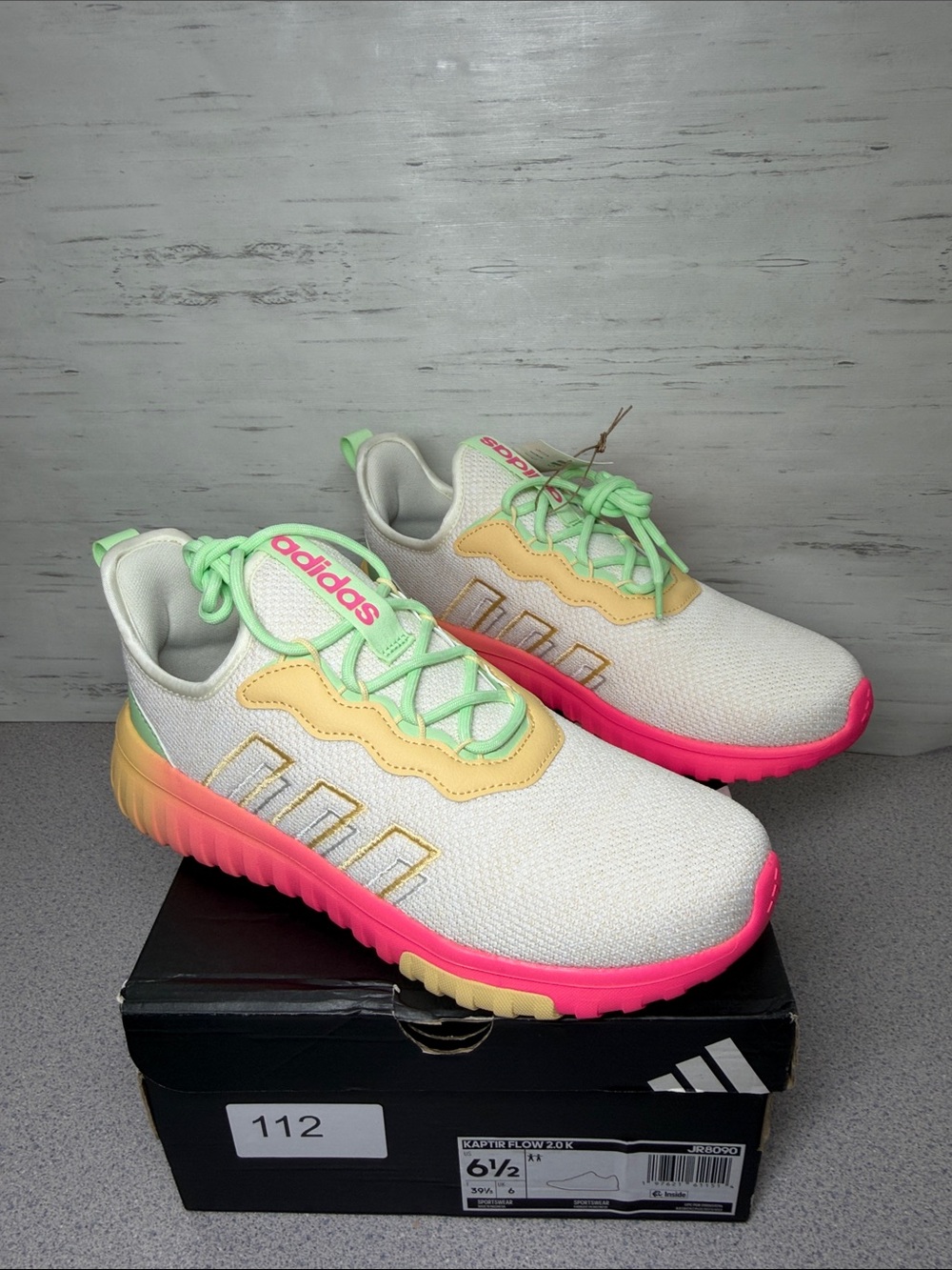 adidas Kids White Sneakers with Neon Pink, Yellow & Mint